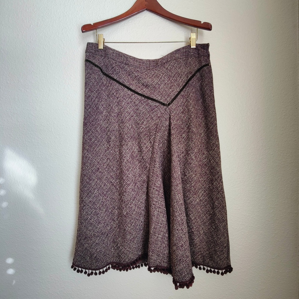 Y2K Edward Brown Tweed A-Line Skirt Asymmetric Textured Academia‎ Boho Sz 14